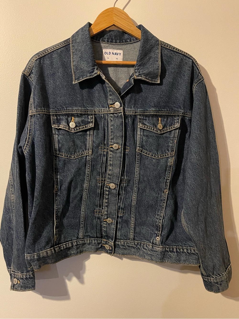 Old Navy Denim Trucker Jacket Button Front Medium Wash Cotton Blue Women Size XL